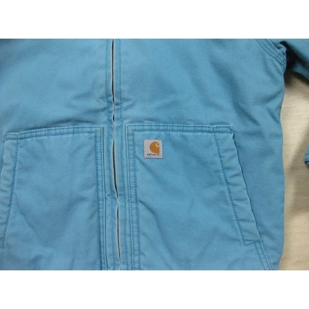 Carhartt Active Jacket Youth‎ (S) Duck Canvas Workwear Sherpa Lined Blue CP9564